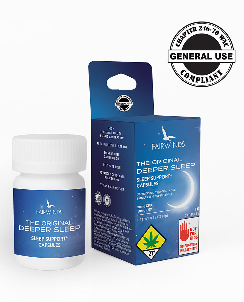capsules, CBD capsules, THC capsules, wellness, cannabis capsules, weed capsules, edibles, gummies, THC, CBD, CBG, Washington, state, Fairwinds, cannabis, CBN, deep sleep with CBN, sleep aid, best seller, top seller